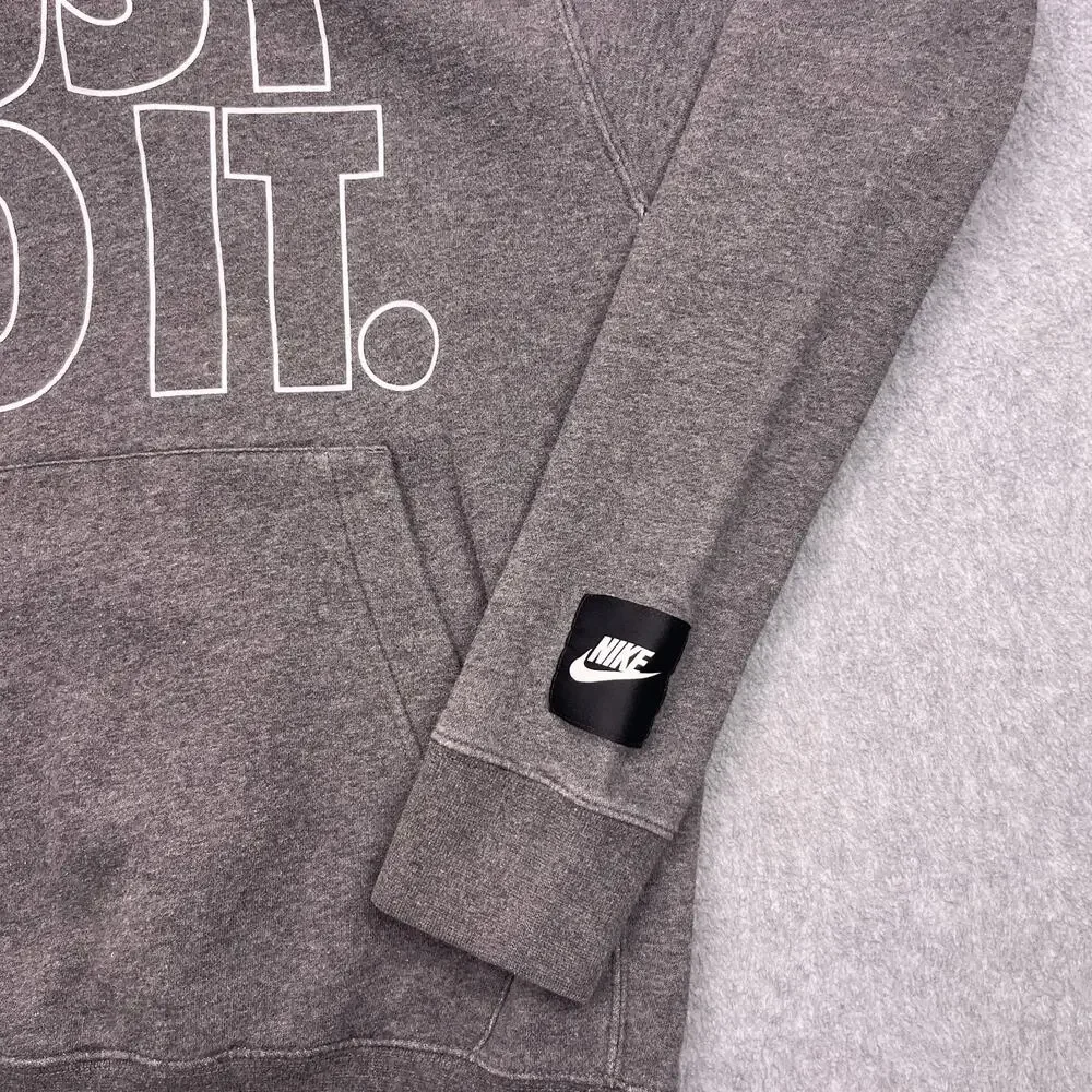 Nike Just Do It Hoodie Mens Small Gray Long Sleeve Drawstring Sweatshirt